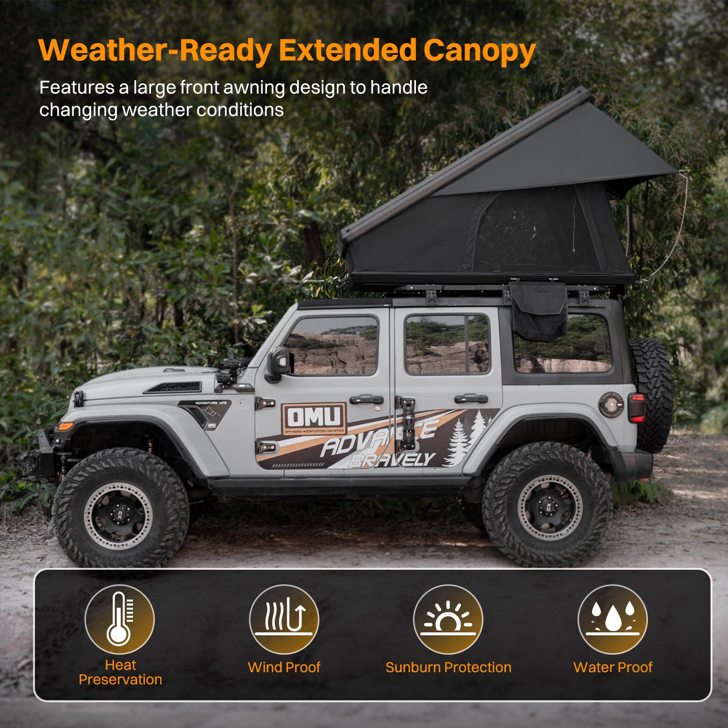 Roof Top Tent Hardshell Rooftop Tent For Van SUV Truck Car Overland Tent Camping For 2-3 Person With Ladder