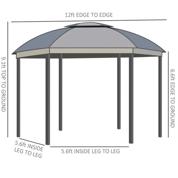 144x144 Inch Round Outdoor Gazebo, Patio Dome Gazebo Canopy Shelter With Double Roof, Netting Sidewalls And Curtains